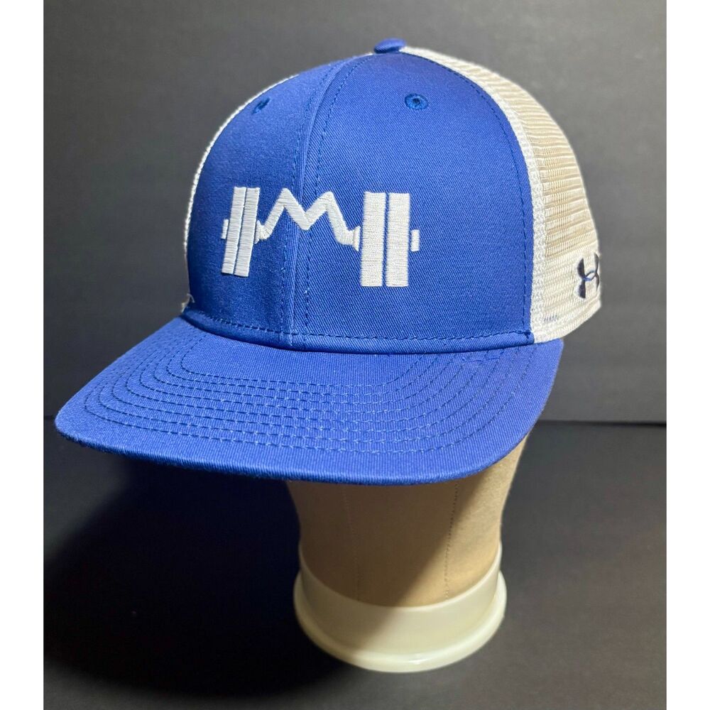 Under Armour Mesh Trucker Hat – Barbell “M” Logo Adjustable – Blue & White OSFM